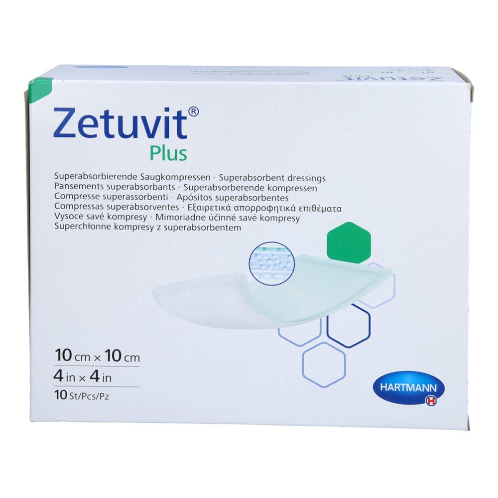 Das Produktfoto zeigt Zetuvit Plus Extrastarke Saugkompr.Steril 10x10 Cm (10 stk) PZN 14374709