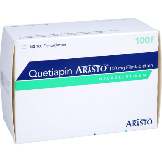 Das Produktfoto zeigt Quetiapin Aristo 100 Mg Filmtabletten (100 stk) PZN 14385771