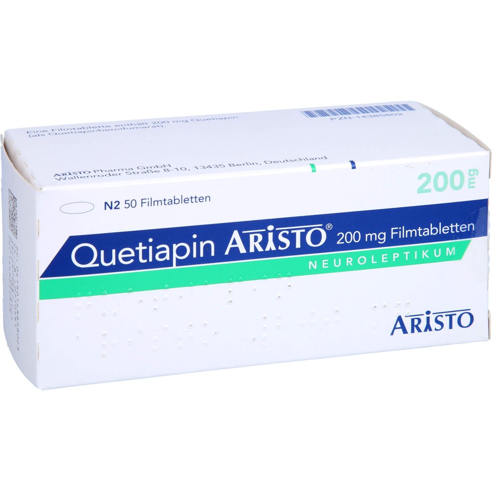 Das Produktfoto zeigt Quetiapin Aristo 200 Mg Filmtabletten (50 stk) PZN 14385802