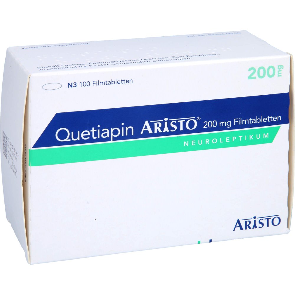 Das Produktfoto zeigt Quetiapin Aristo 200 Mg Filmtabletten (100 stk) PZN 14385819