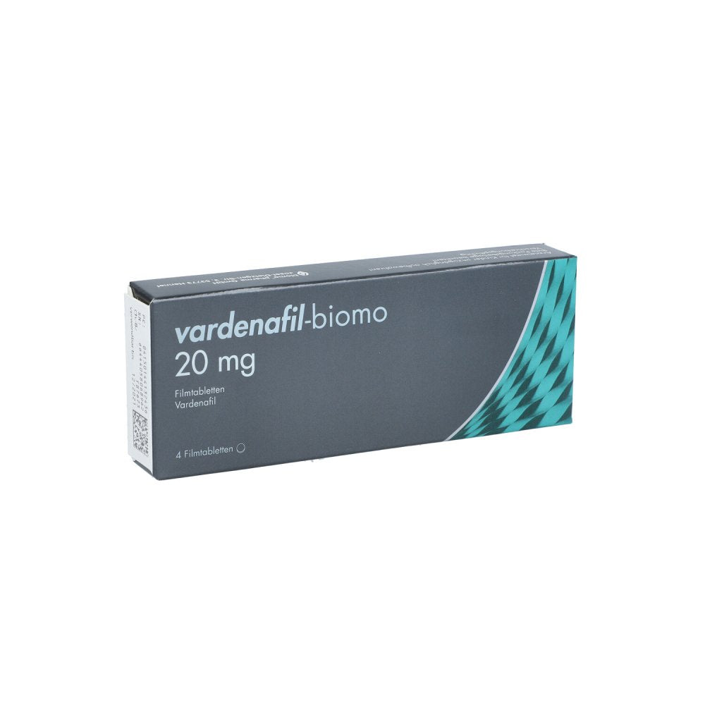 Das Produktfoto zeigt Vardenafil-Biomo 20 Mg Filmtabletten (4 stk) PZN 14413243