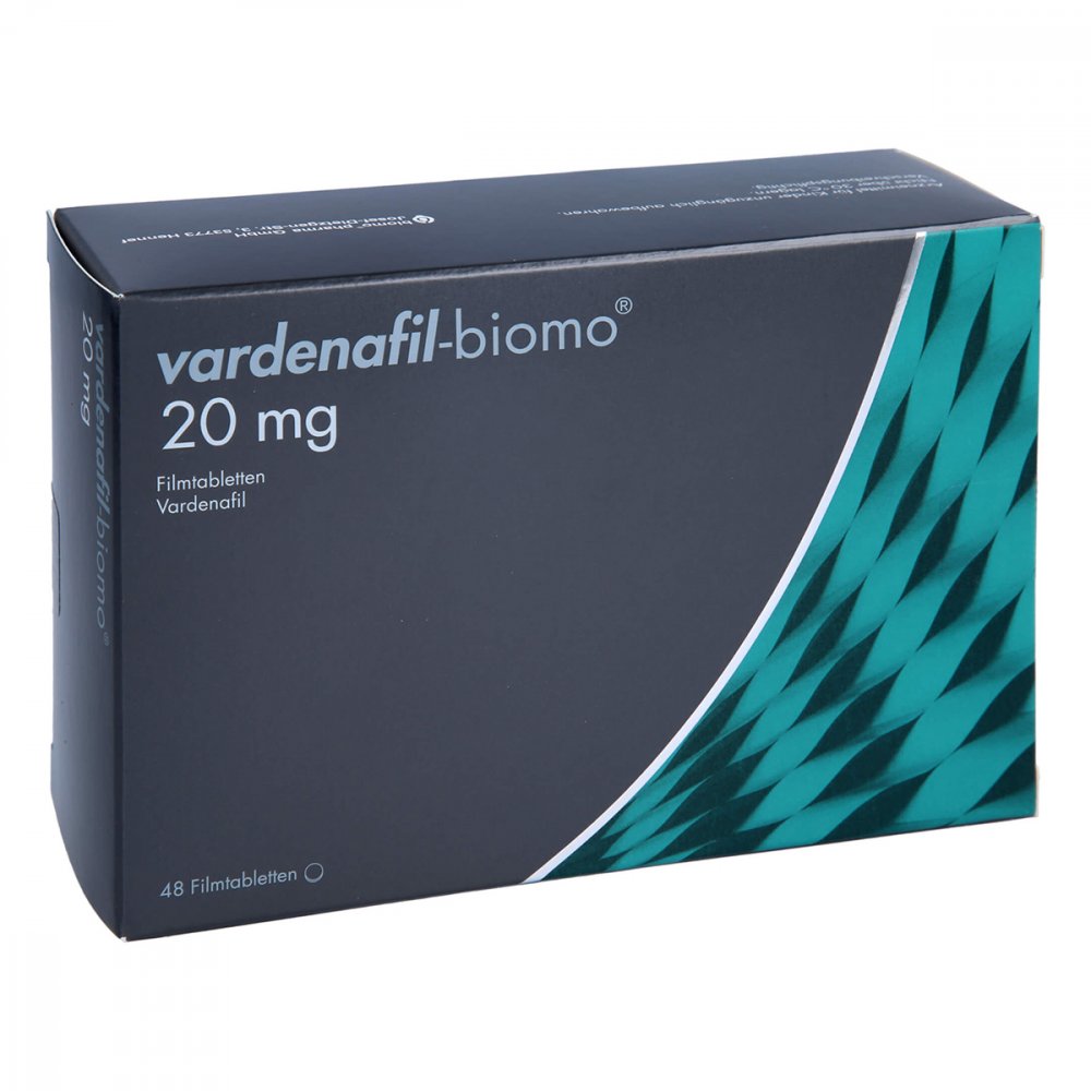 Das Produktfoto zeigt Vardenafil-Biomo 20 Mg Filmtabletten (48 stk) PZN 14413295