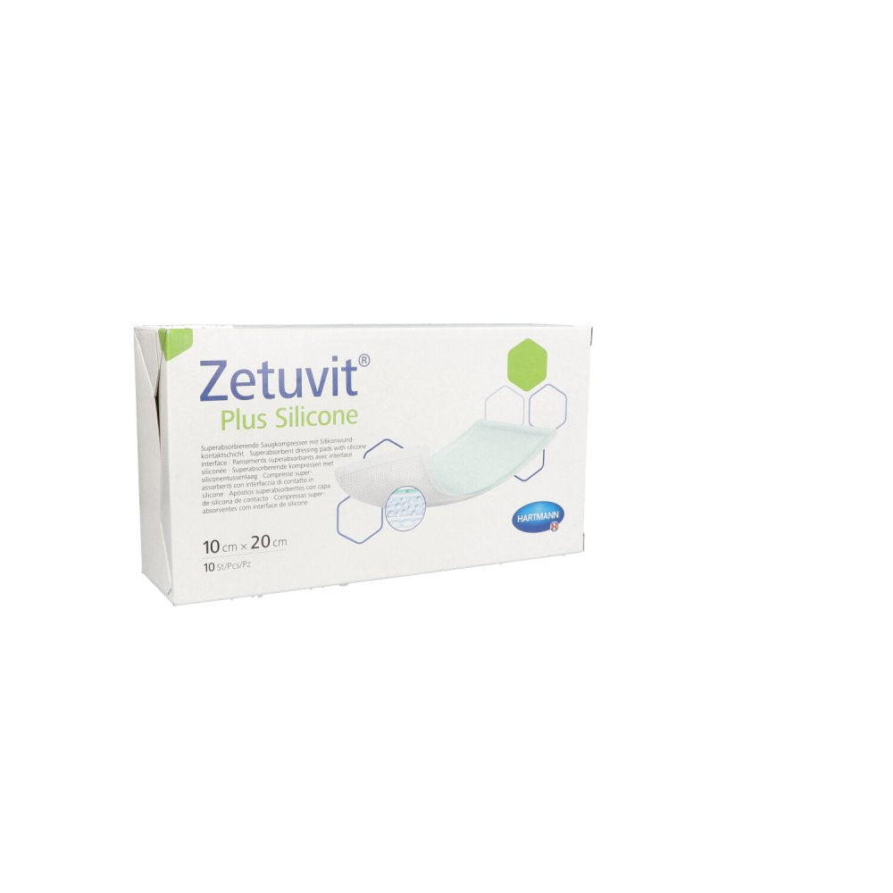 Das Produktfoto zeigt Zetuvit Plus Silicone Steril 10x20 Cm (10 stk) PZN 14415124