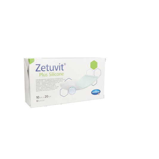 Das Produktfoto zeigt Zetuvit Plus Silicone Steril 10x20 Cm (10 stk) PZN 14415124