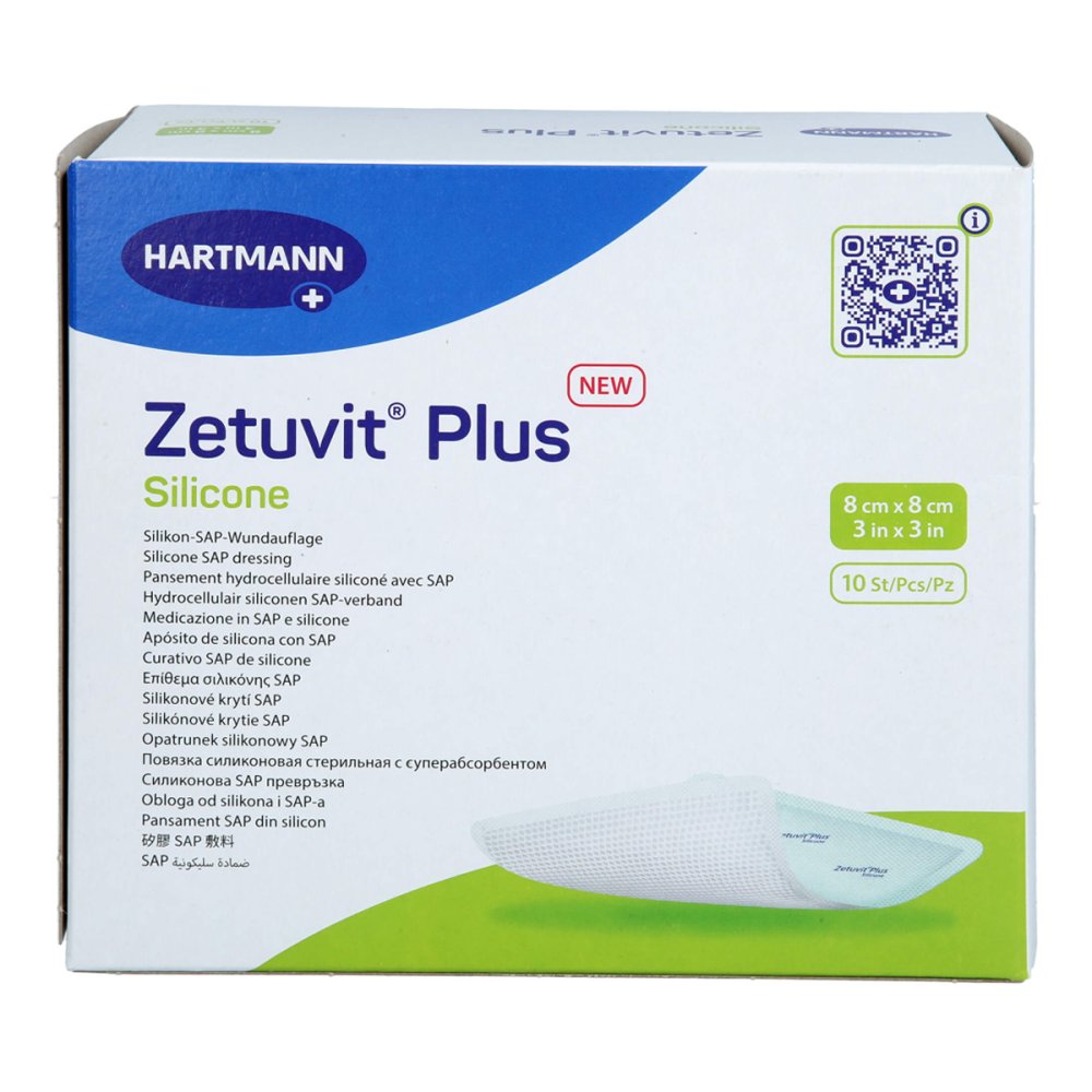 Das Produktfoto zeigt Zetuvit Plus Silicone Steril 8x8 Cm (10 stk) PZN 14415153