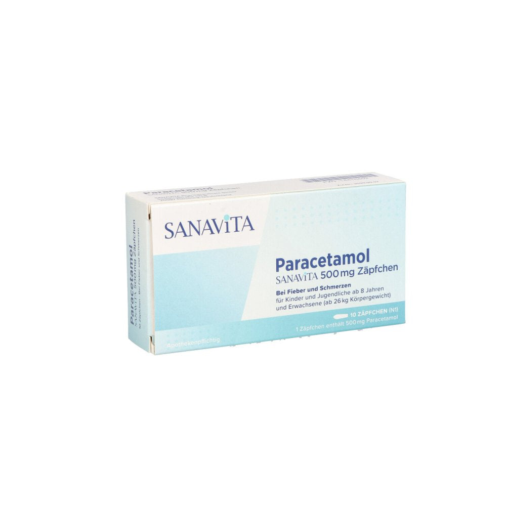 Das Produktfoto zeigt Paracetamol Sanavita 500 Mg Zäpfchen (10 stk) PZN 14416402