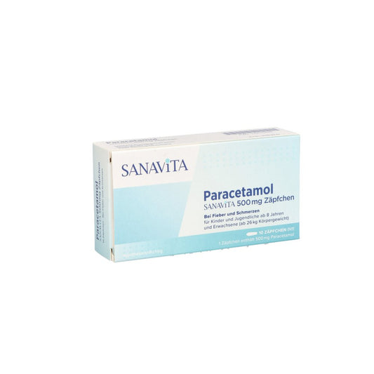Das Produktfoto zeigt Paracetamol Sanavita 500 Mg Zäpfchen (10 stk) PZN 14416402