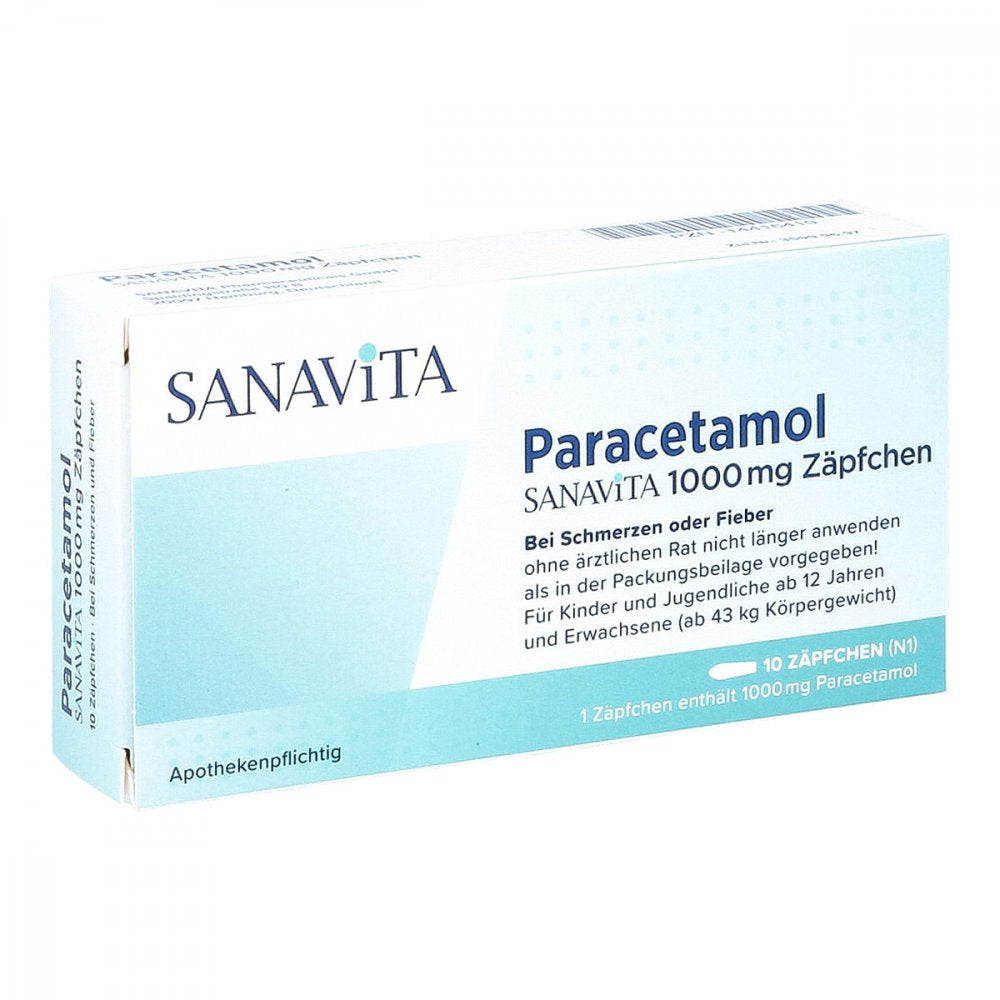 Das Produktfoto zeigt Paracetamol Sanavita 1000 Mg Zäpfchen (10 stk) PZN 14416419
