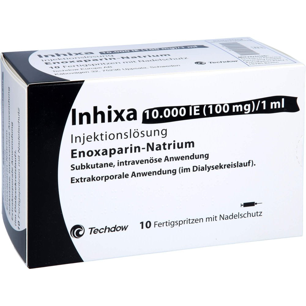 Das Produktfoto zeigt Inhixa 10.000 I.E. 100 Mg/1 Ml Ilo F.Sp.+Sich-Sys. (10 stk) PZN 14417761