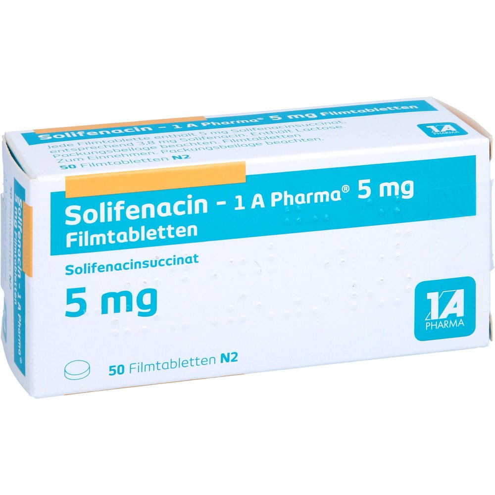 Das Produktfoto zeigt Solifenacin-1a Pharma 5 Mg Filmtabletten (50 stk) PZN 14440926