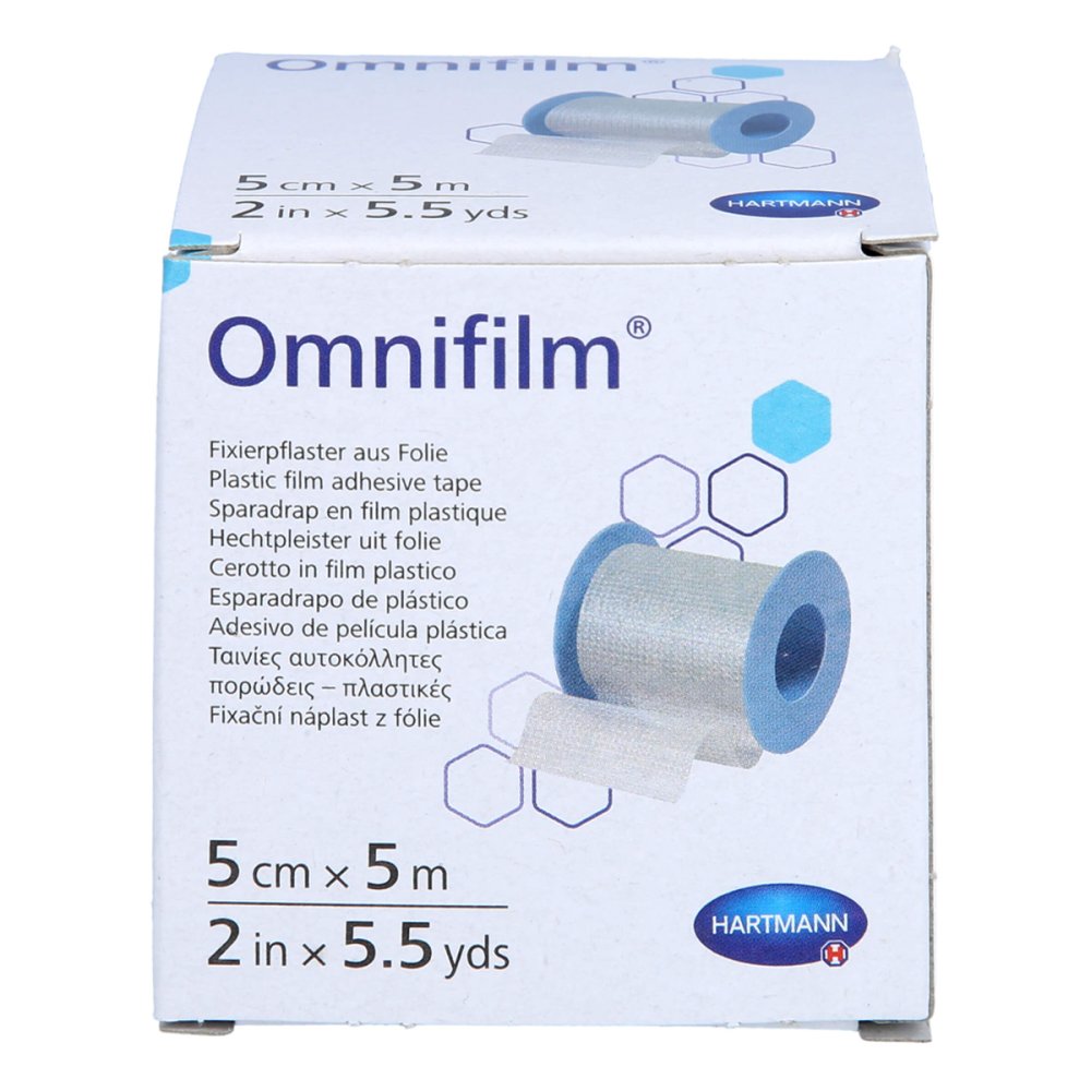 Das Produktfoto zeigt Omnifilm Fixierpflaster Folie 5 Cmx5 M (1 stk) PZN 14443126
