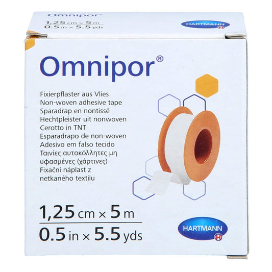 Das Produktfoto zeigt Omnipor Fixierpflaster Vlies 1,25 Cmx5 M (1 stk) PZN 14443273