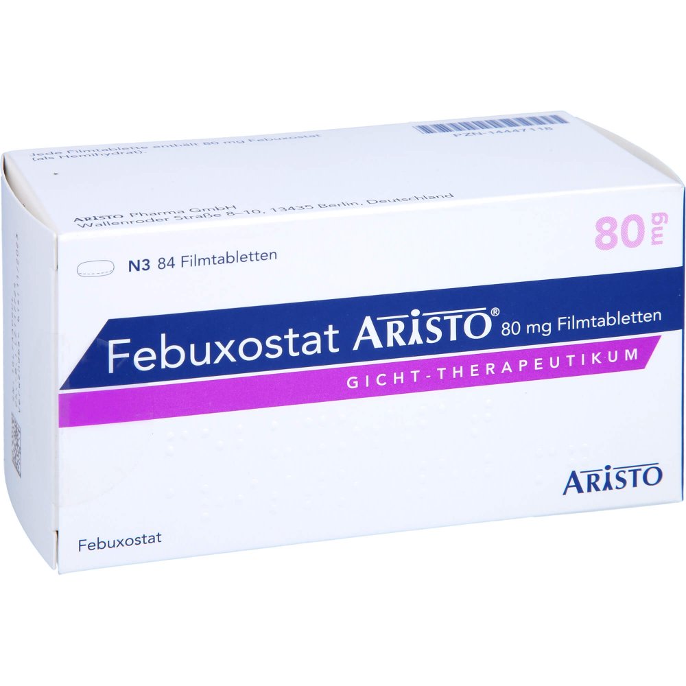 Das Produktfoto zeigt Febuxostat Aristo 80 Mg Filmtabletten (84 stk) PZN 14447118
