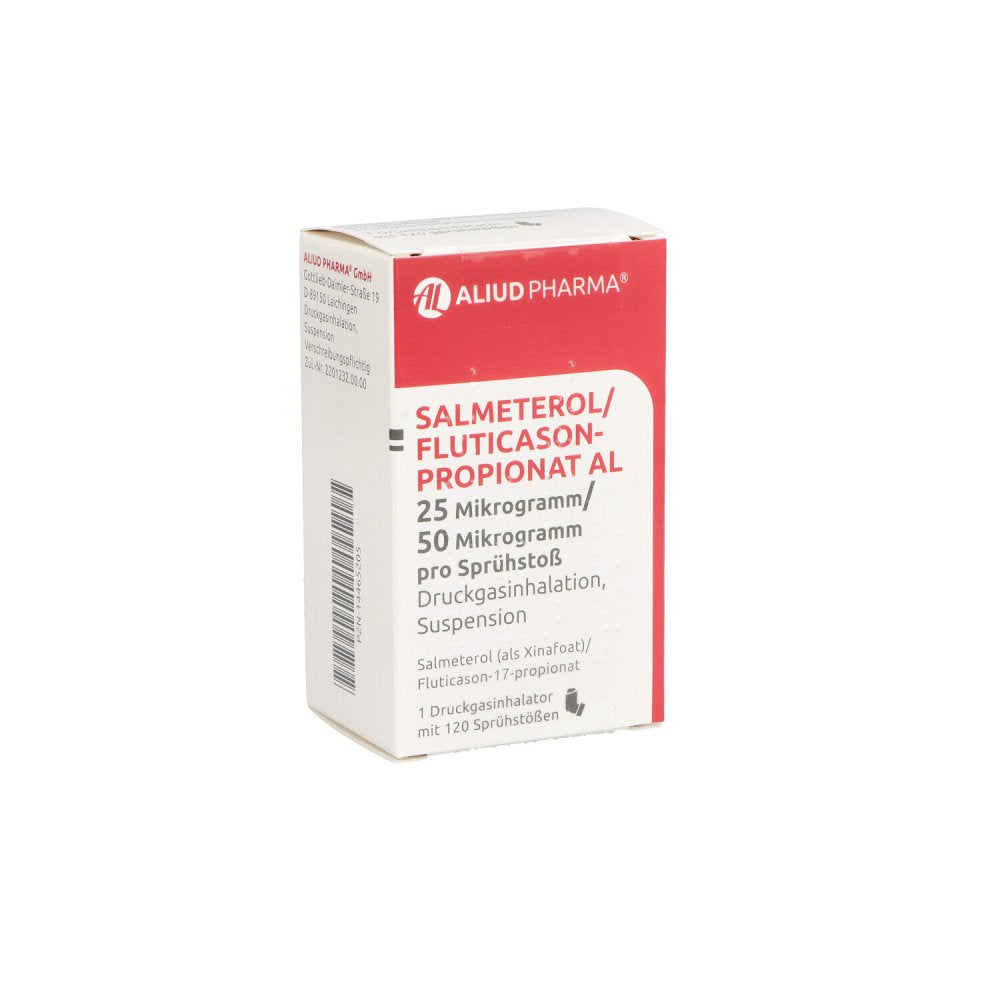 Das Produktfoto zeigt Salmeterol/Fluticasonpropionat Al 25μg/50μg 120 (1 stk) PZN 14465205