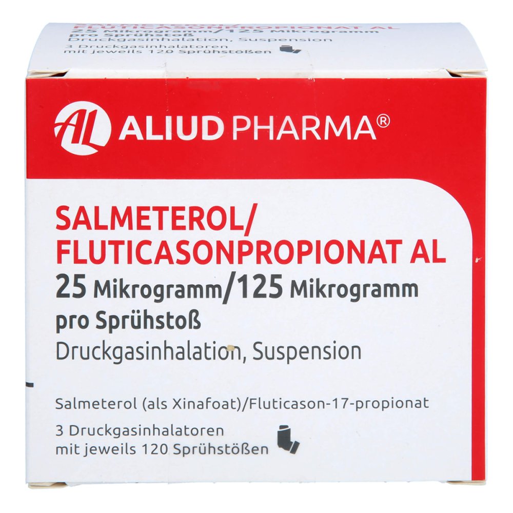 Das Produktfoto zeigt Salmeterol/Fluticasonpropionat Al 25μg/125μg 3x120 (3 stk) PZN 14465234