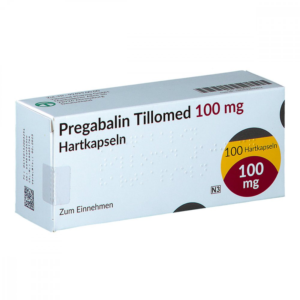 Das Produktfoto zeigt Pregabalin Tillomed 100 Mg Hartkapseln (100 stk) PZN 15200325