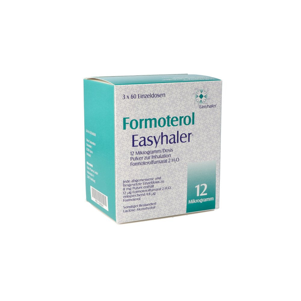 Das Produktfoto zeigt Formoterol Easyhaler 12 Μg/Dosis P.Z.Inh.3x60 Ed (3 stk) PZN 15202241
