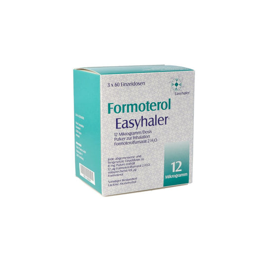 Das Produktfoto zeigt Formoterol Easyhaler 12 Μg/Dosis P.Z.Inh.3x60 Ed (3 stk) PZN 15202241