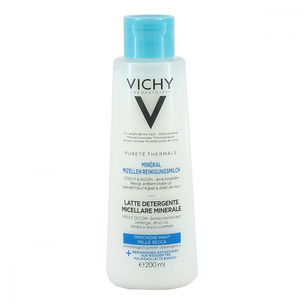 Das Produktfoto zeigt Vichy Purete Thermale Mineral Mizellen-Milch Dry (200 ml) PZN 15211300