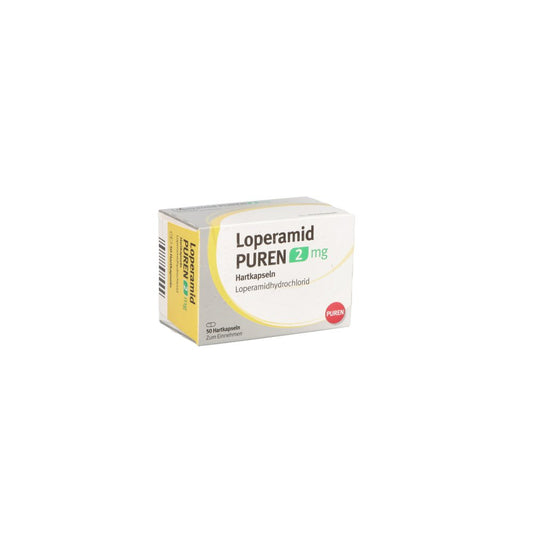 Das Produktfoto zeigt Loperamid Puren 2 Mg Hartkapseln (50 stk) PZN 15237179