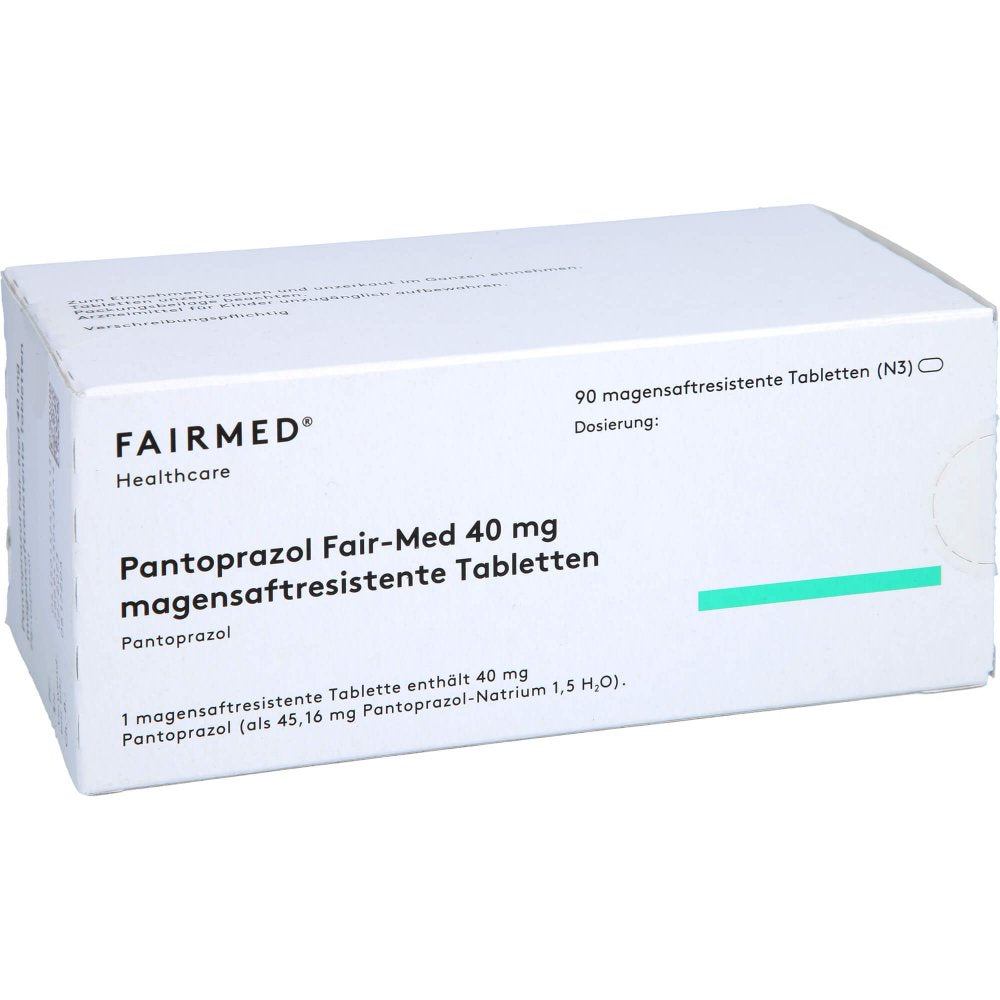 Das Produktfoto zeigt Pantoprazol Fair-Med 40 Mg Magensaftres.Tabletten (90 stk) PZN 15243211