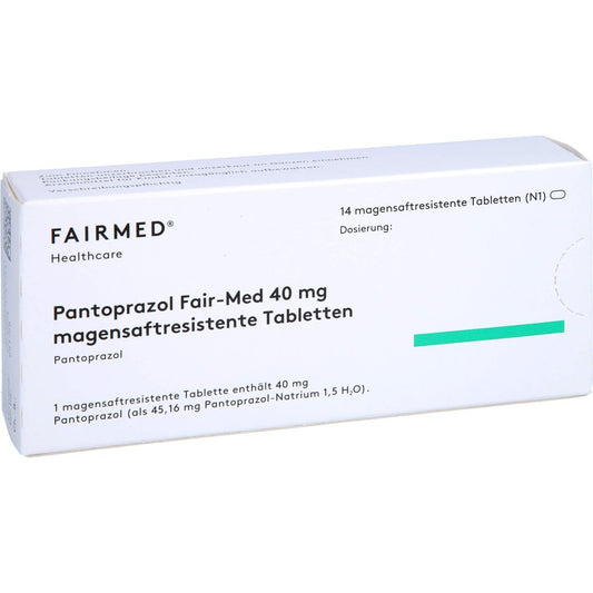 Das Produktfoto zeigt Pantoprazol Fair-Med 40 Mg Magensaftres.Tabletten (14 stk) PZN 15243257