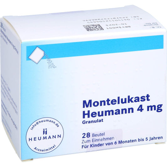 Das Produktfoto zeigt Montelukast Heumann 4 Mg Granulat (28 stk) PZN 15250464