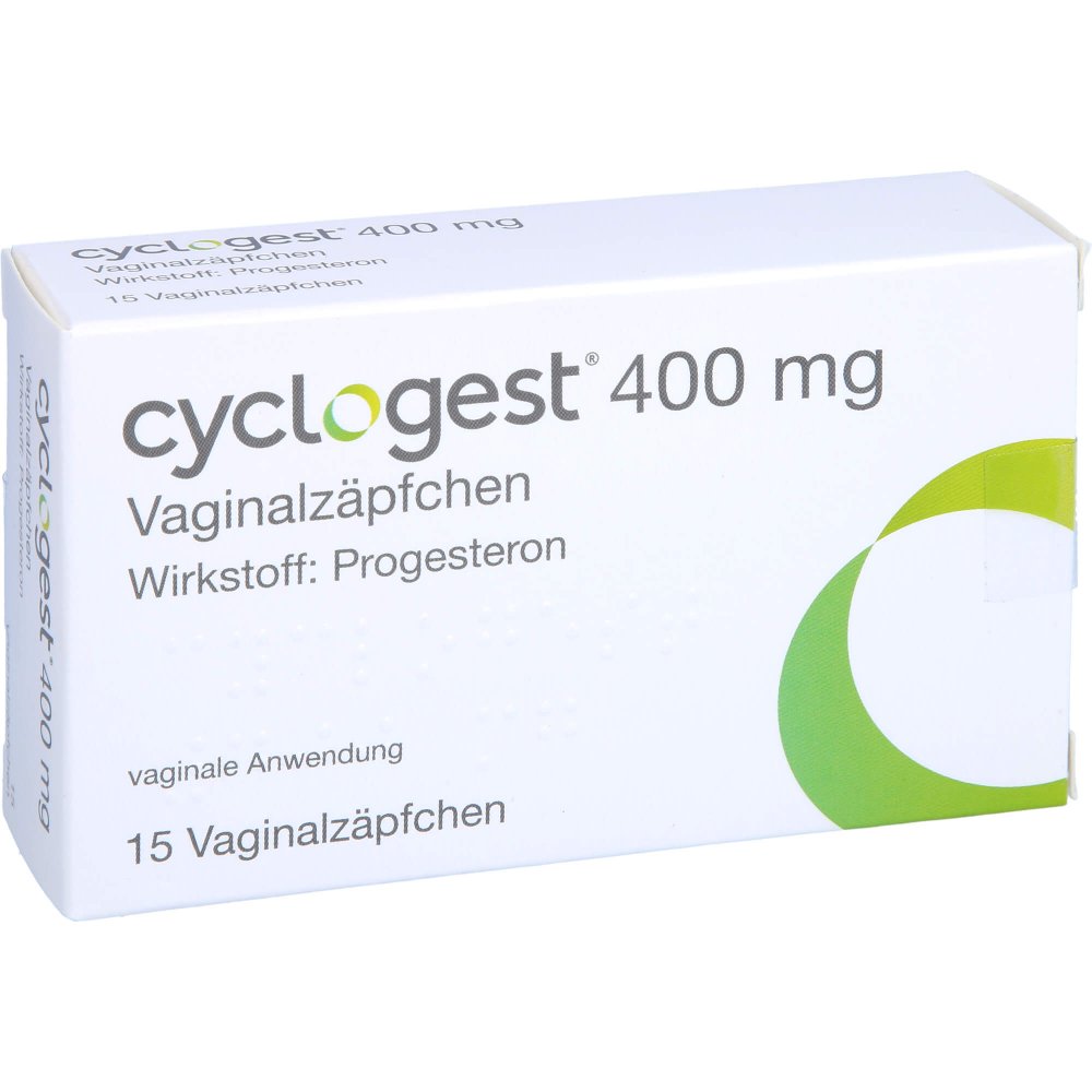 Das Produktfoto zeigt Cyclogest 400 Mg Vaginalzäpfchen (15 stk) PZN 15265342