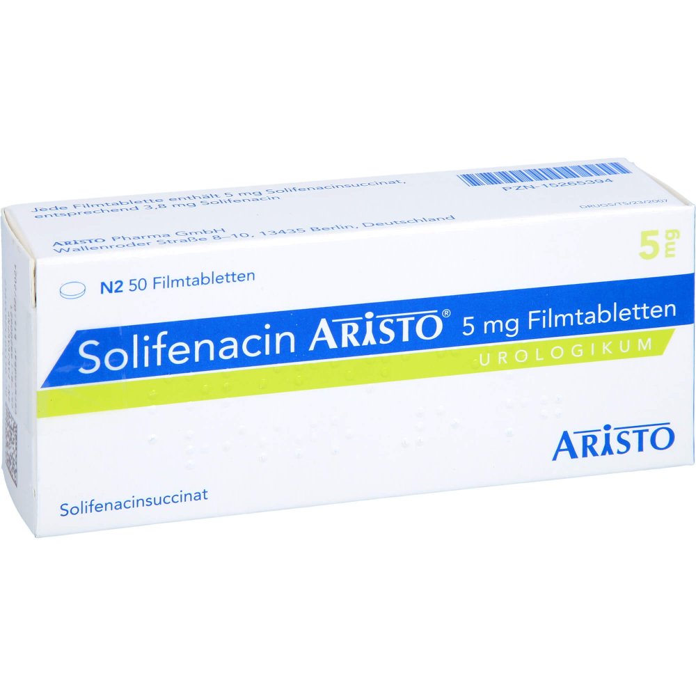 Das Produktfoto zeigt Solifenacin Aristo 5 Mg Filmtabletten (50 stk) PZN 15265394