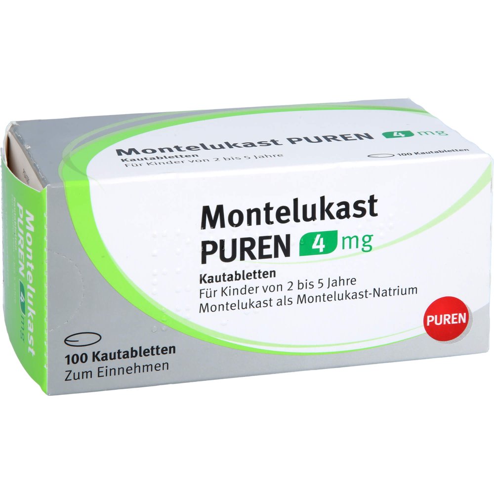 Das Produktfoto zeigt Montelukast Puren 4 Mg Kautabletten (100 stk) PZN 15269788
