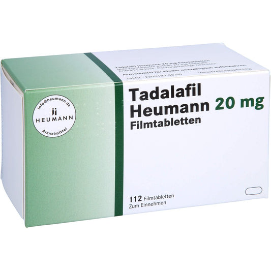 Das Produktfoto zeigt Tadalafil Heumann 20 Mg Filmtabletten (112 stk) PZN 15303692