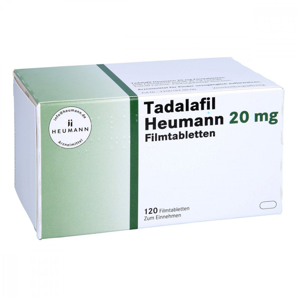 Das Produktfoto zeigt Tadalafil Heumann 20 Mg Filmtabletten (120 stk) PZN 15303700