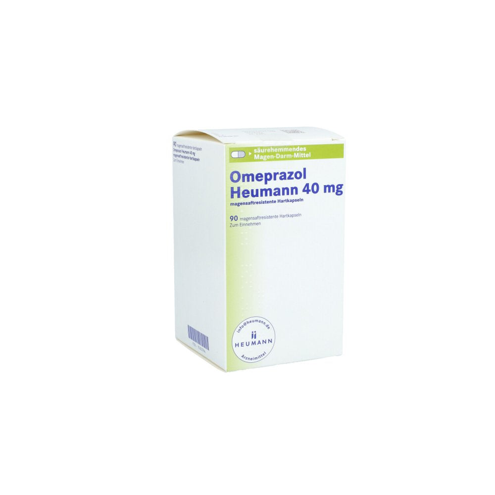 Das Produktfoto zeigt Omeprazol Heumann 40 Mg Magensaftres.Hartkapseln (90 stk) PZN 15303746