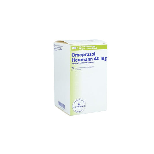 Das Produktfoto zeigt Omeprazol Heumann 40 Mg Magensaftres.Hartkapseln (90 stk) PZN 15303746