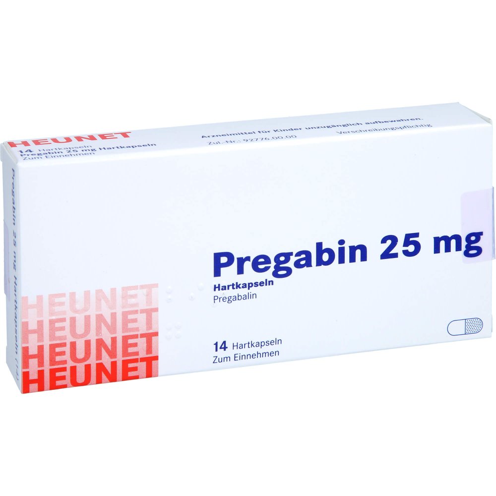 Das Produktfoto zeigt Pregabin 25 Mg Hartkapseln Heunet (14 stk) PZN 15303775