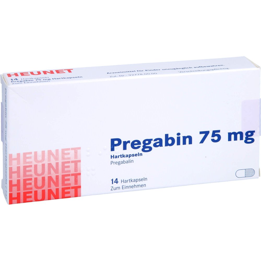 Das Produktfoto zeigt Pregabin 75 Mg Hartkapseln Heunet (14 stk) PZN 15303841