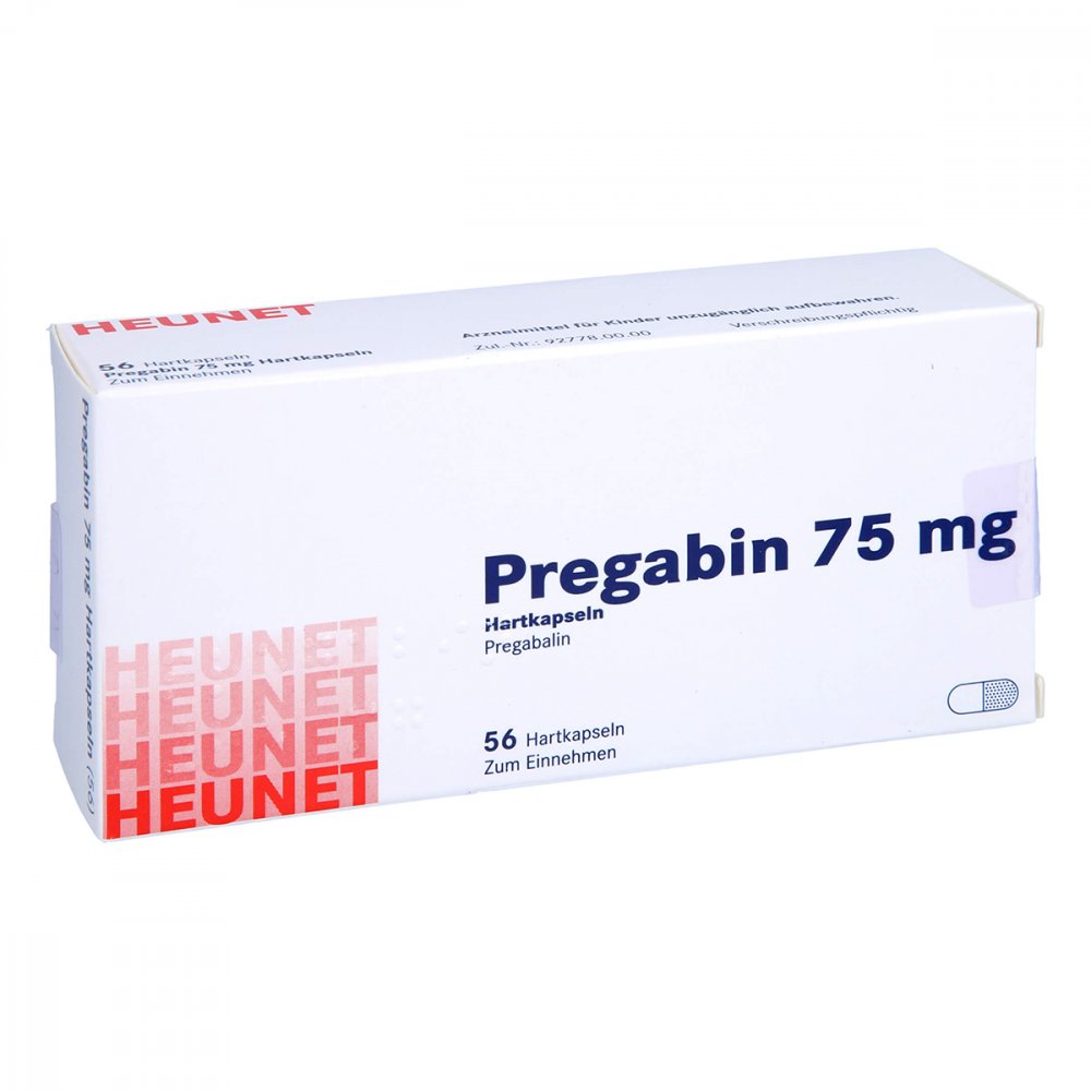 Das Produktfoto zeigt Pregabin 75 Mg Hartkapseln Heunet (56 stk) PZN 15303858