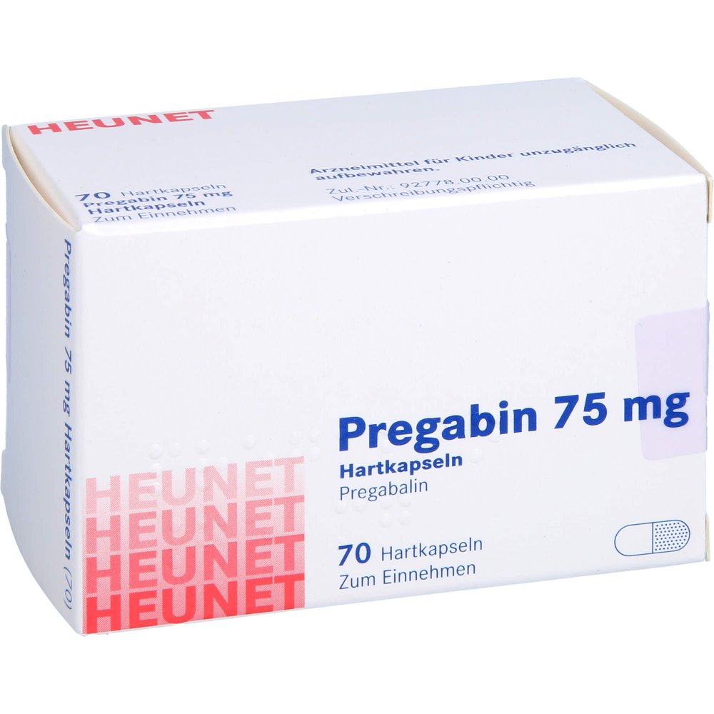 Das Produktfoto zeigt Pregabin 75 Mg Hartkapseln Heunet (70 stk) PZN 15303864