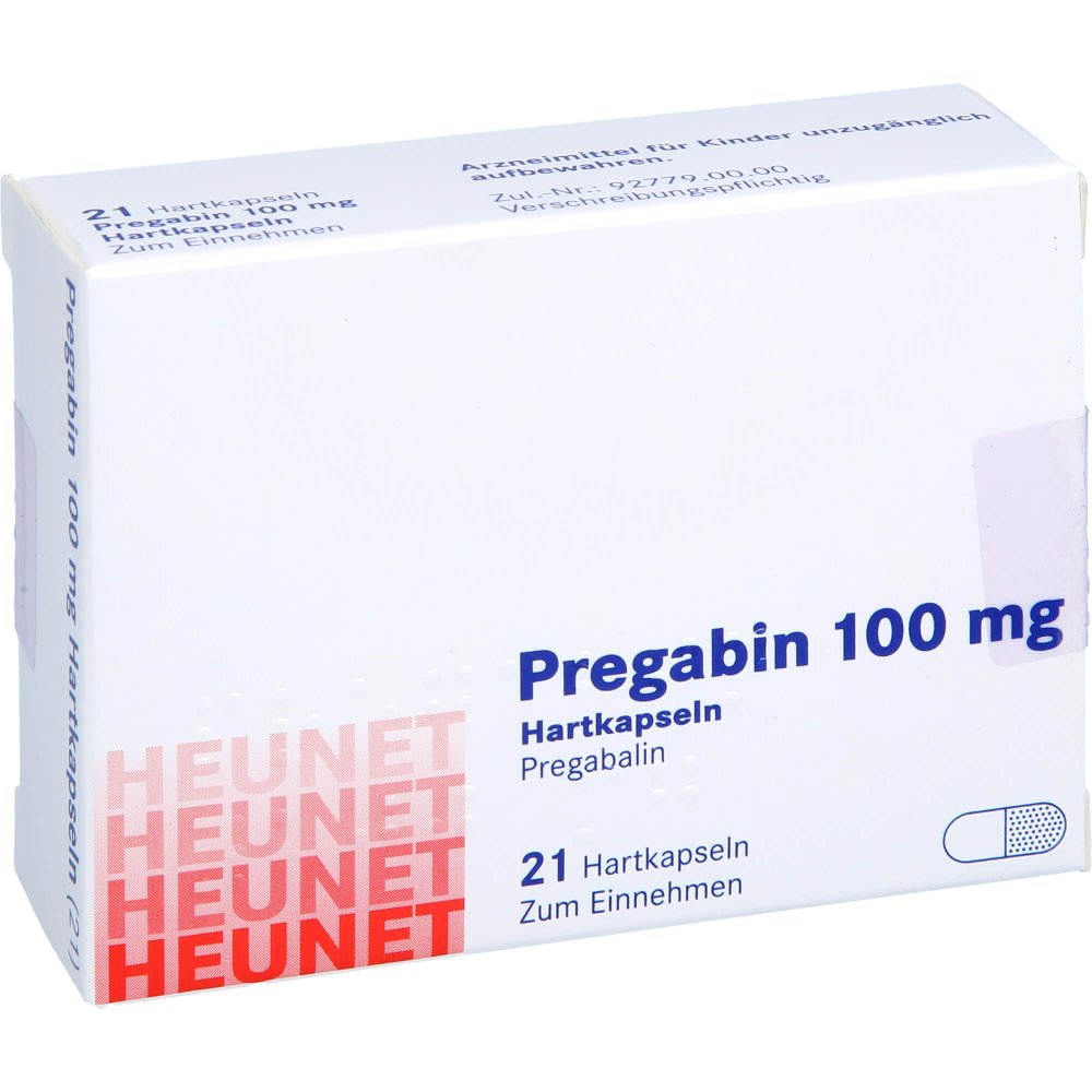 Das Produktfoto zeigt Pregabin 100 Mg Hartkapseln Heunet (21 stk) PZN 15303887
