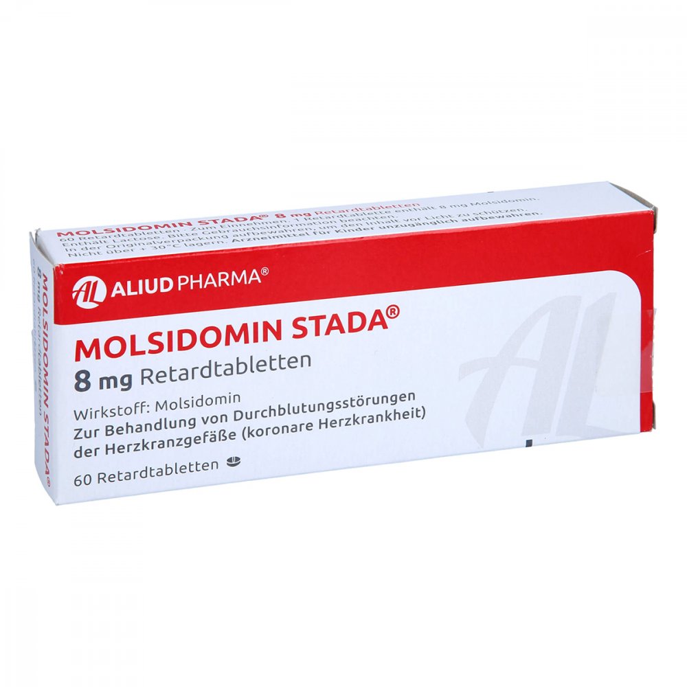 Das Produktfoto zeigt Molsidomin Stada 8 Mg Retardtabletten Aliud (60 stk) PZN 15316795