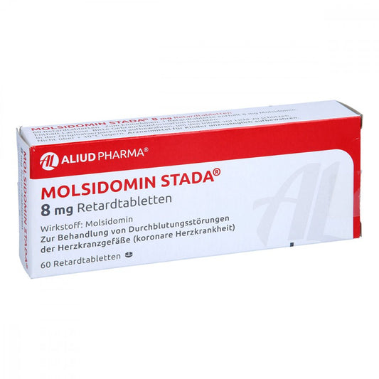 Das Produktfoto zeigt Molsidomin Stada 8 Mg Retardtabletten Aliud (60 stk) PZN 15316795