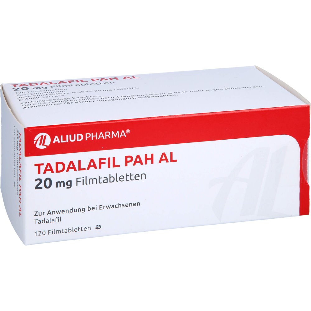 Das Produktfoto zeigt Tadalafil Pah Al 20 Mg Filmtabletten (120 stk) PZN 15316849