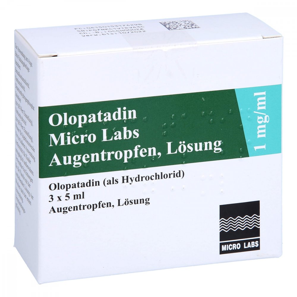 Das Produktfoto zeigt Olopatadin Micro Labs 1 Mg/Ml Augentropfen (3X5 ml) PZN 15317429