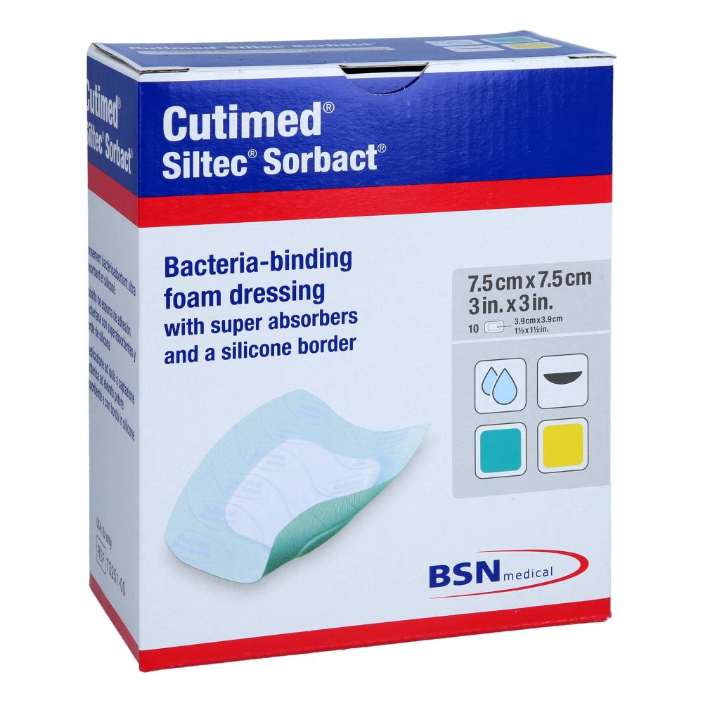 Cutimed Siltec Sorbact Pu-Verb.7,5x7,5 Cm (10 stk)