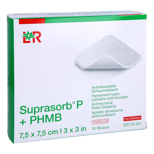 Das Produktfoto zeigt Suprasorb P+Phmb Schaumverband 7,5x7,5 Cm (10 stk) PZN 15378655