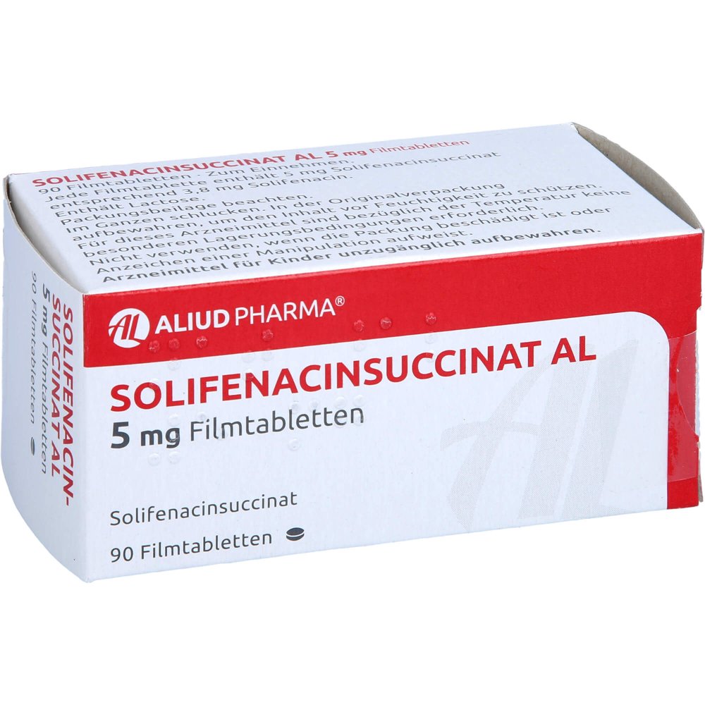 Das Produktfoto zeigt Solifenacinsuccinat Al 5 Mg Filmtabletten (90 stk) PZN 15378891