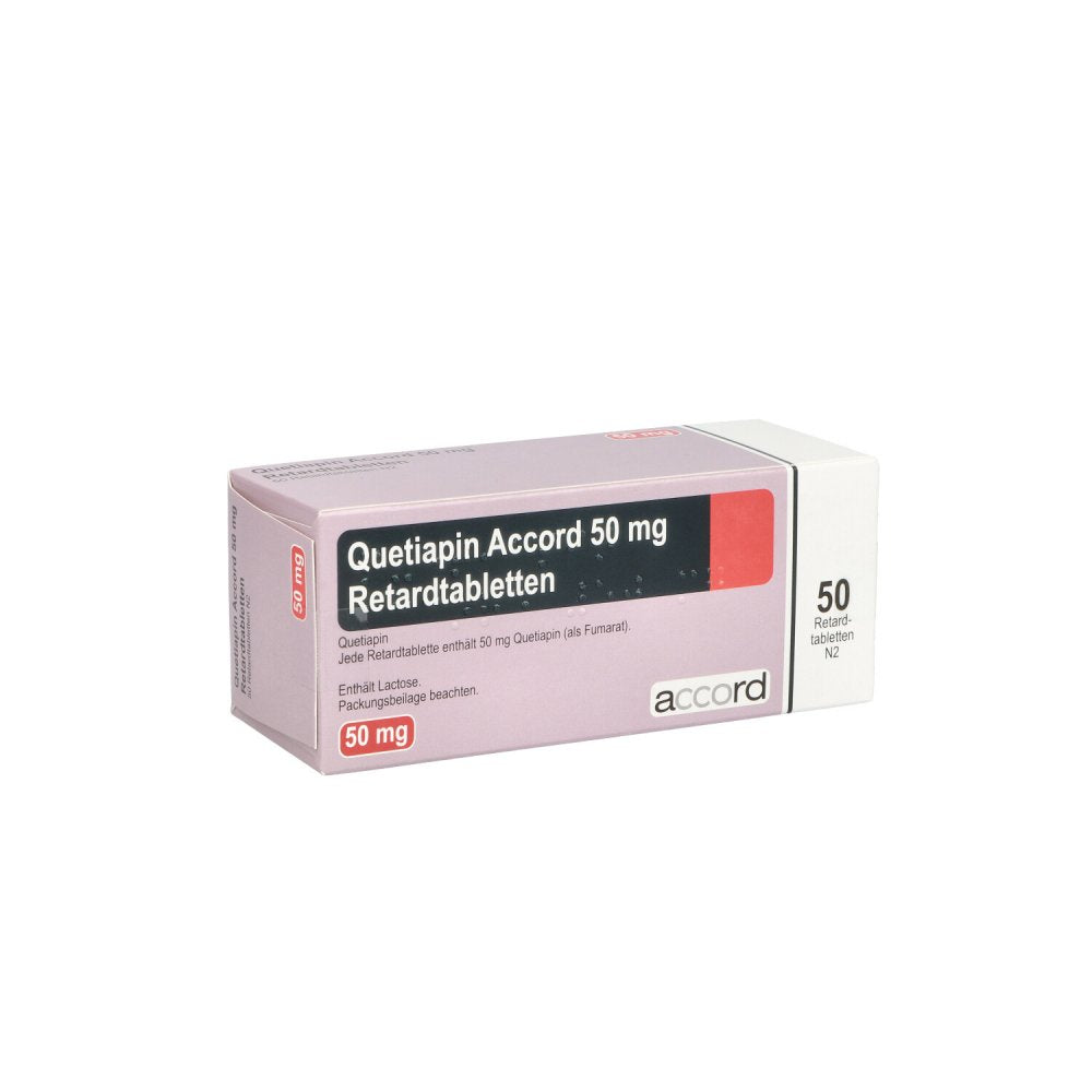 Das Produktfoto zeigt Quetiapin Accord 50 Mg Retardtabletten (50 stk) PZN 15379005