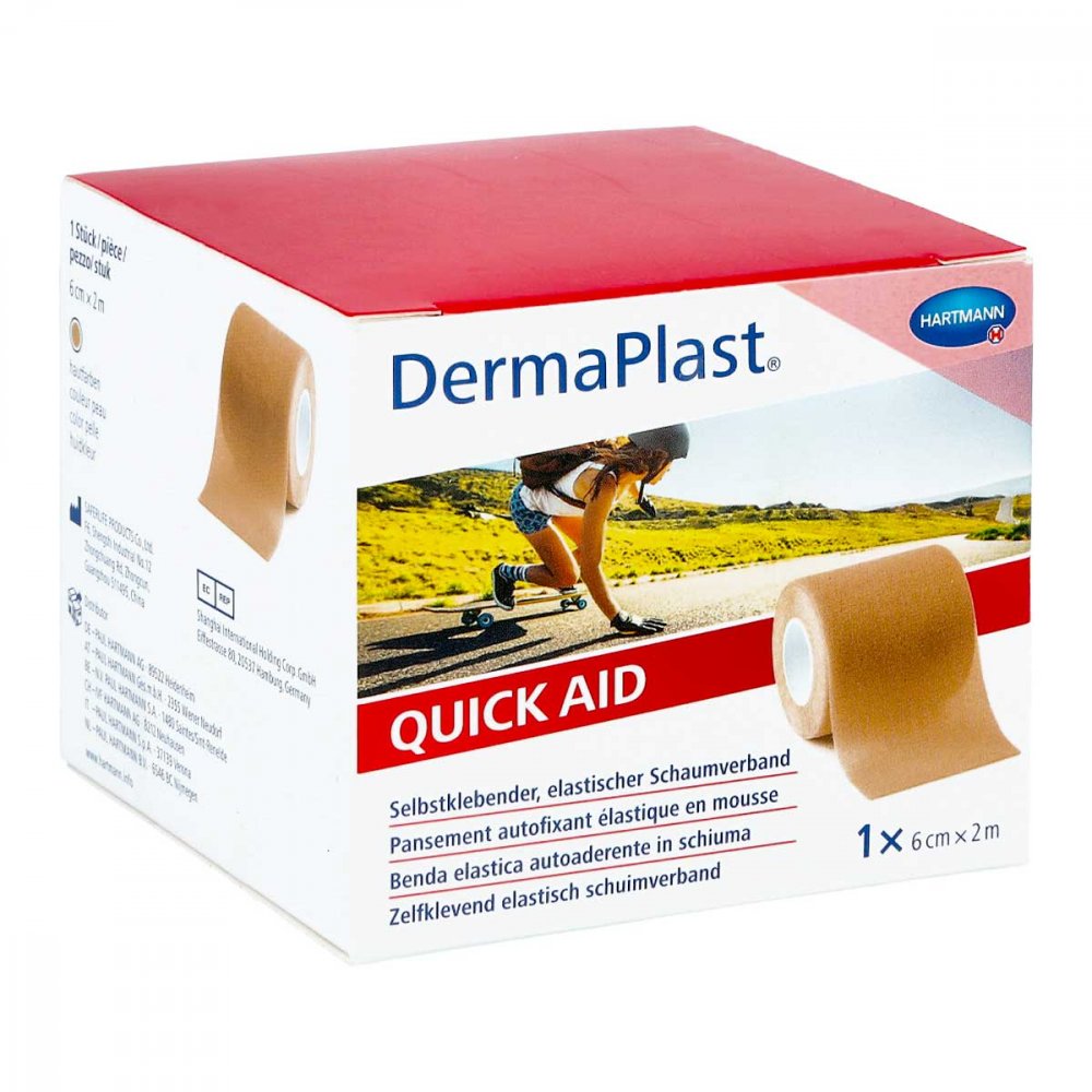 Das Produktfoto zeigt Dermaplast Quick Aid Schaumverb.6 Cmx2 M Hautf. (1 stk) PZN 15389914
