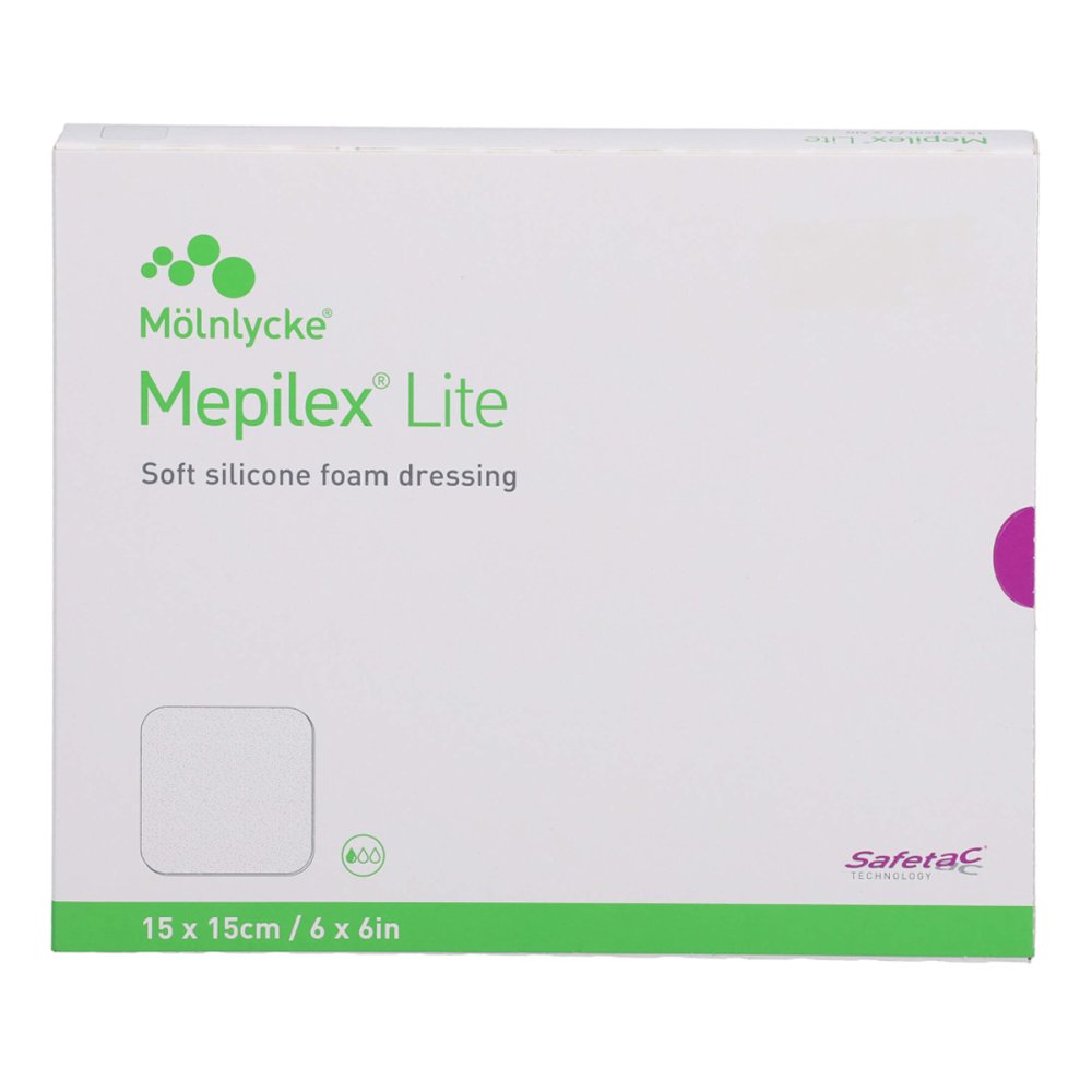 Das Produktfoto zeigt Mepilex Lite Schaumverband 15x15 Cm Steril (5 stk) PZN 15397701