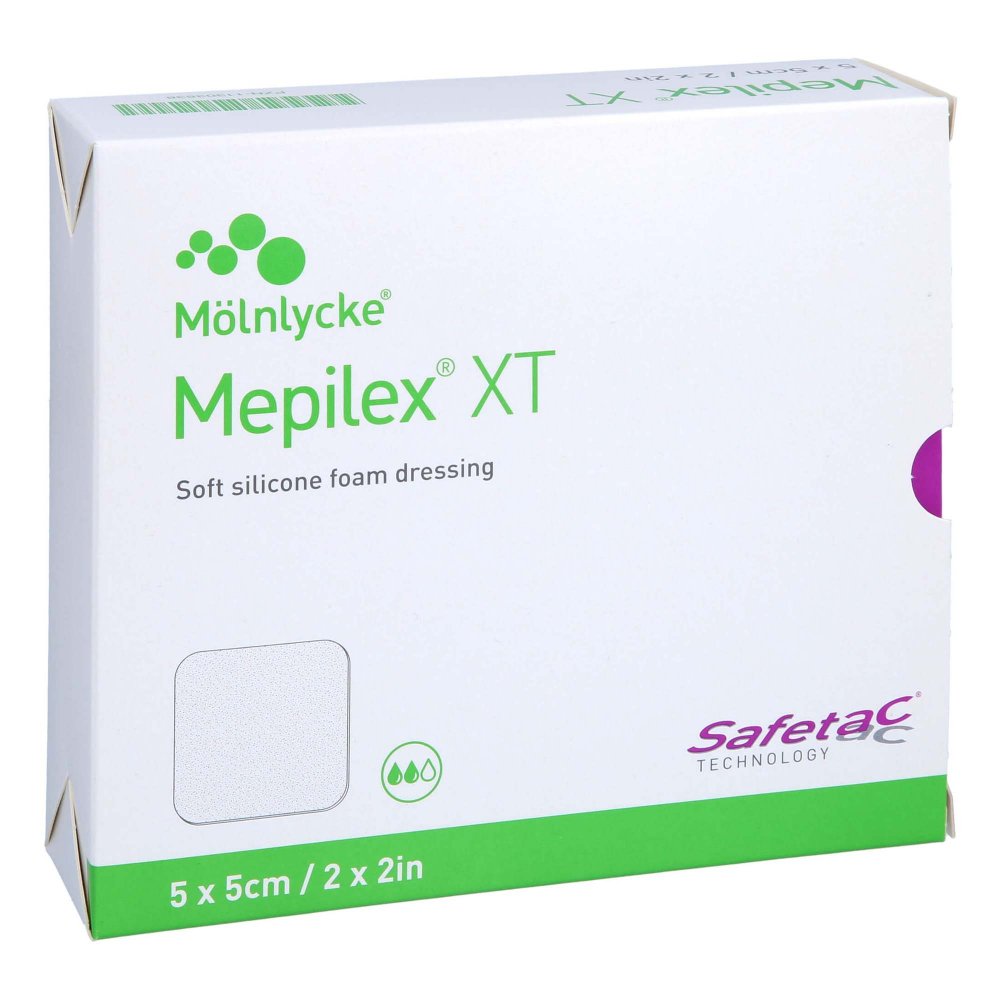 Das Produktfoto zeigt Mepilex Xt 5x5 Cm Schaumverband (5 stk) PZN 15397730